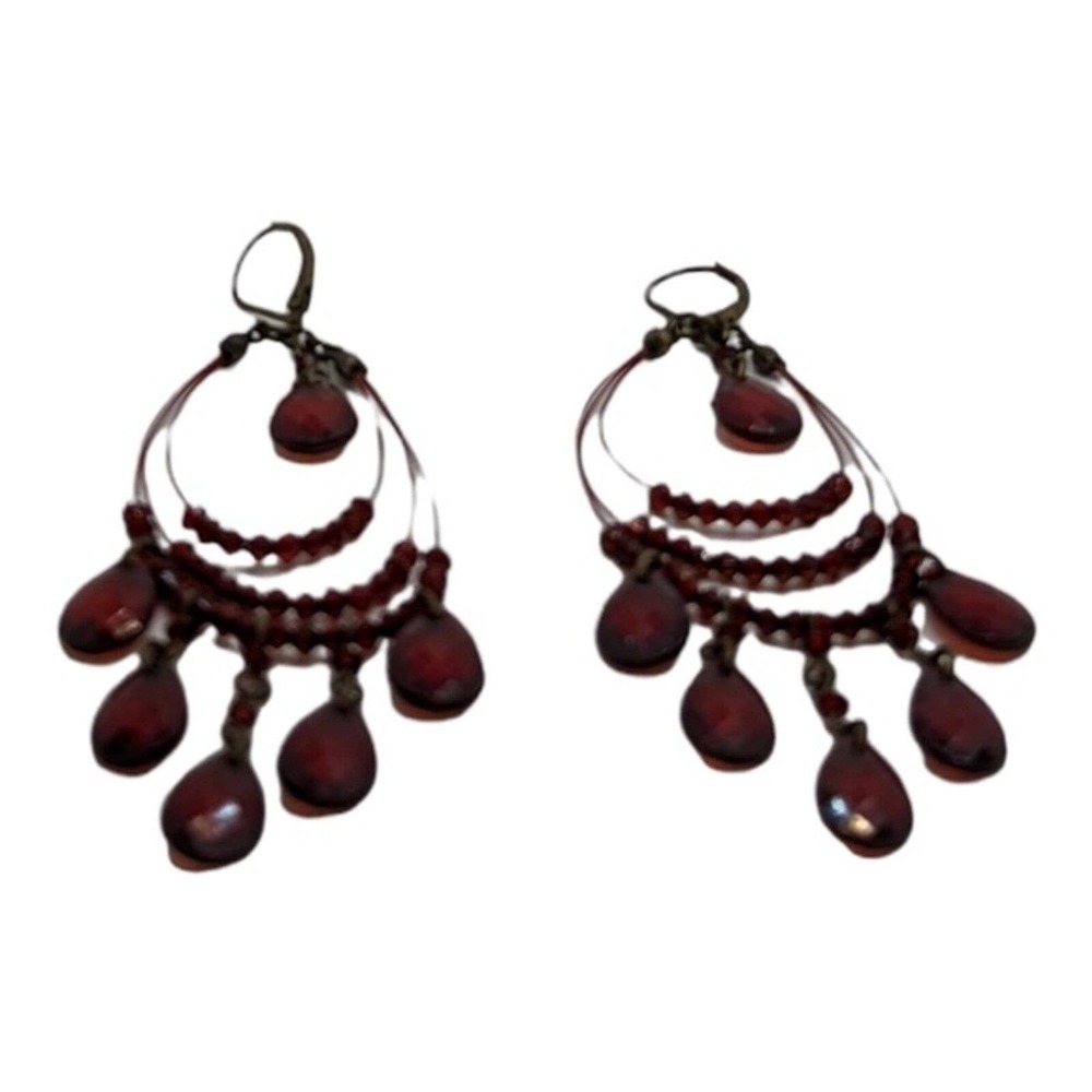 Red beaded pierced earrings